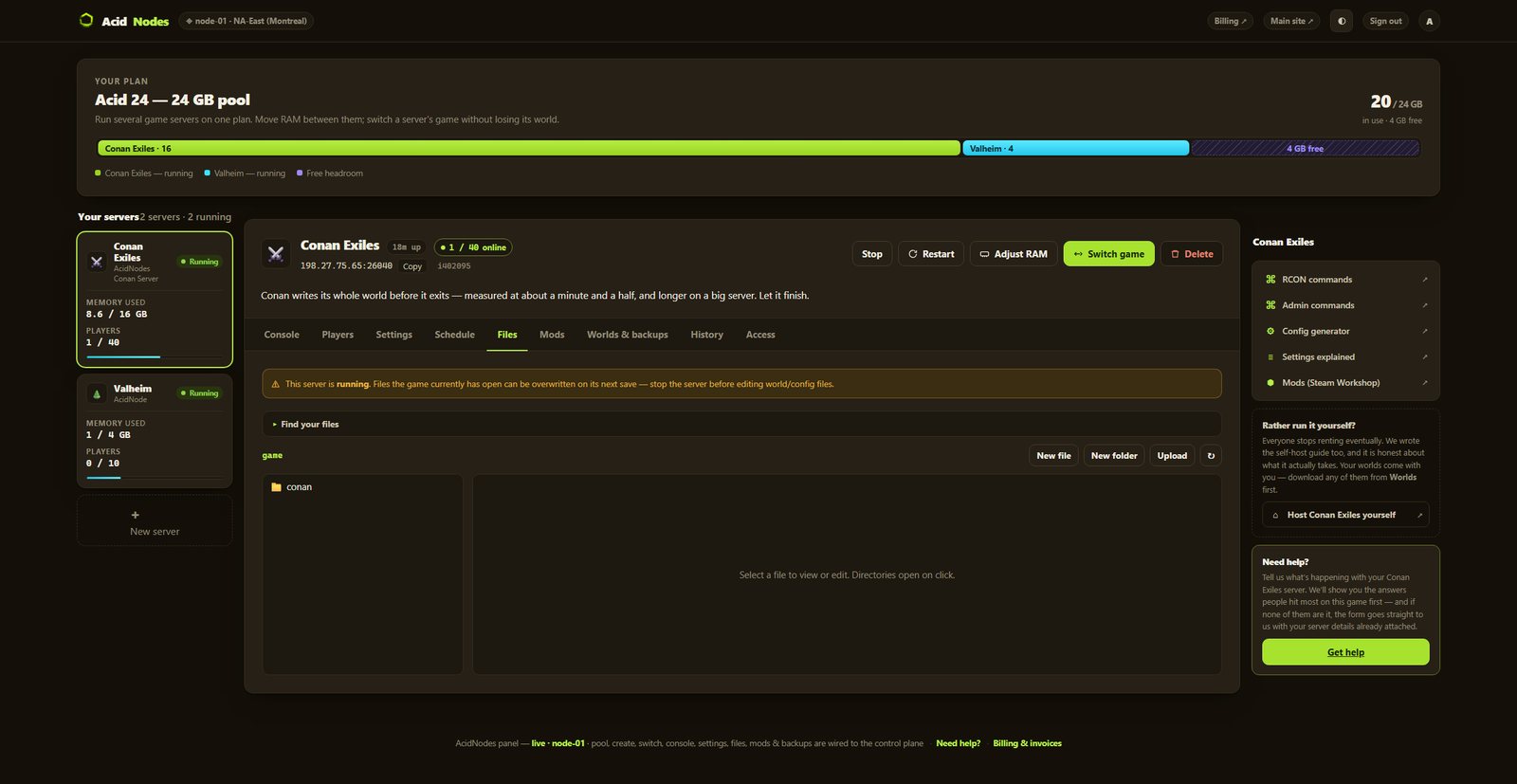 Conan Exiles files in the AcidNodes panel