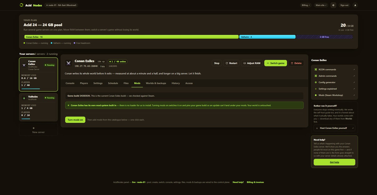 Conan Exiles mods in the AcidNodes panel
