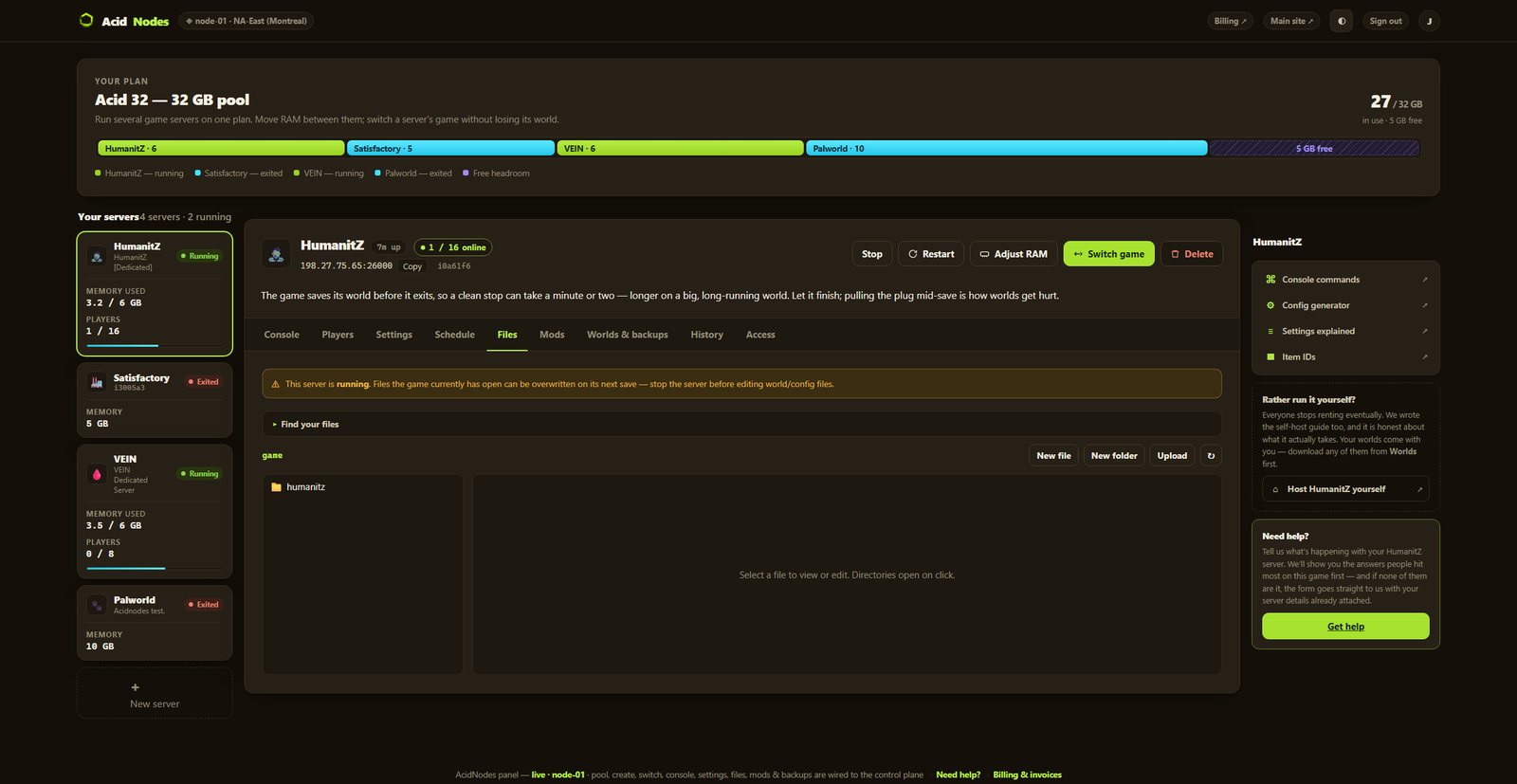HumanitZ files in the AcidNodes panel