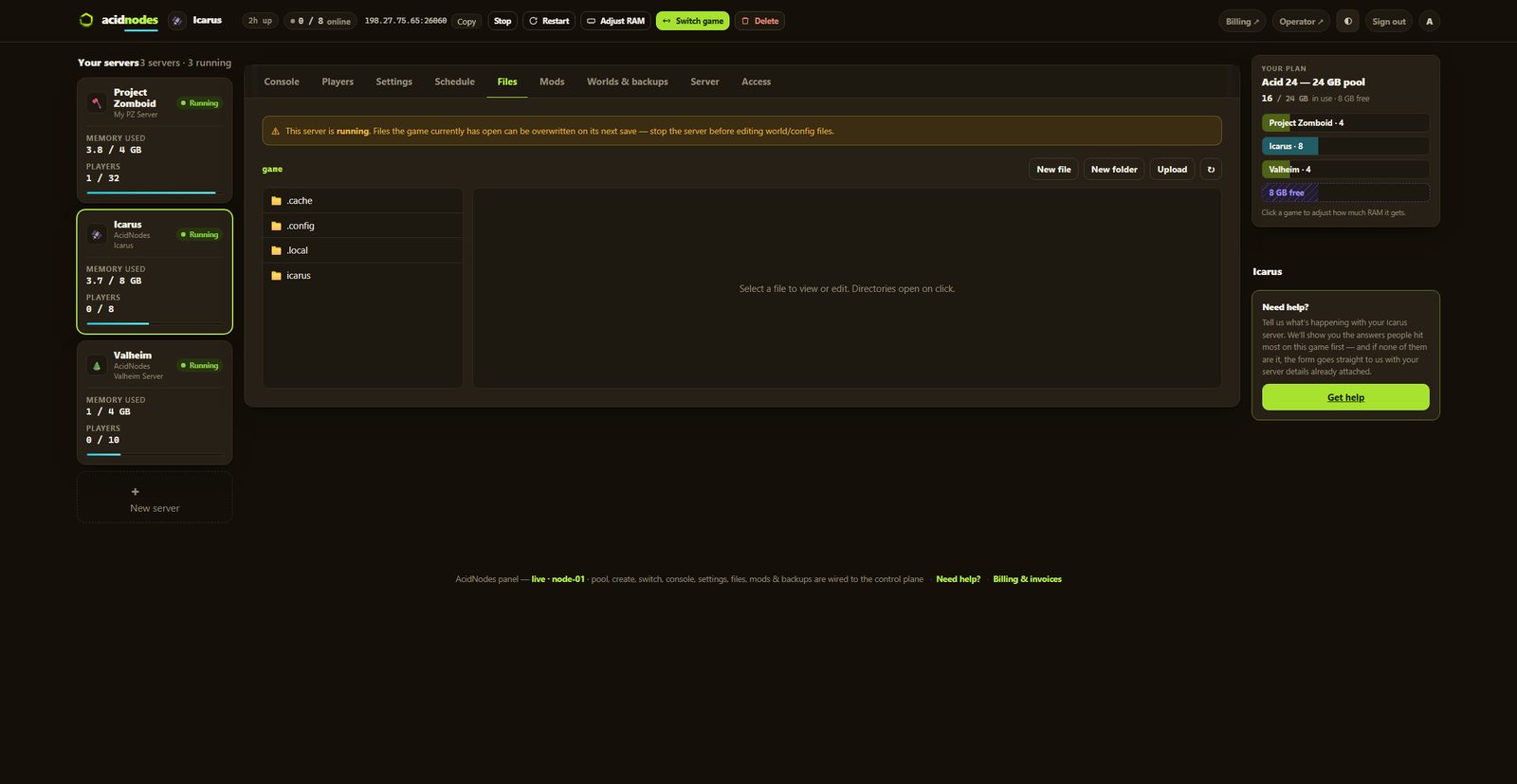 Icarus files in the AcidNodes panel