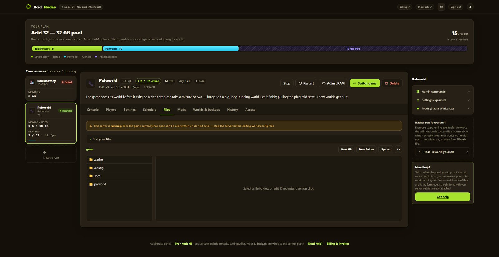 Palworld files in the AcidNodes panel