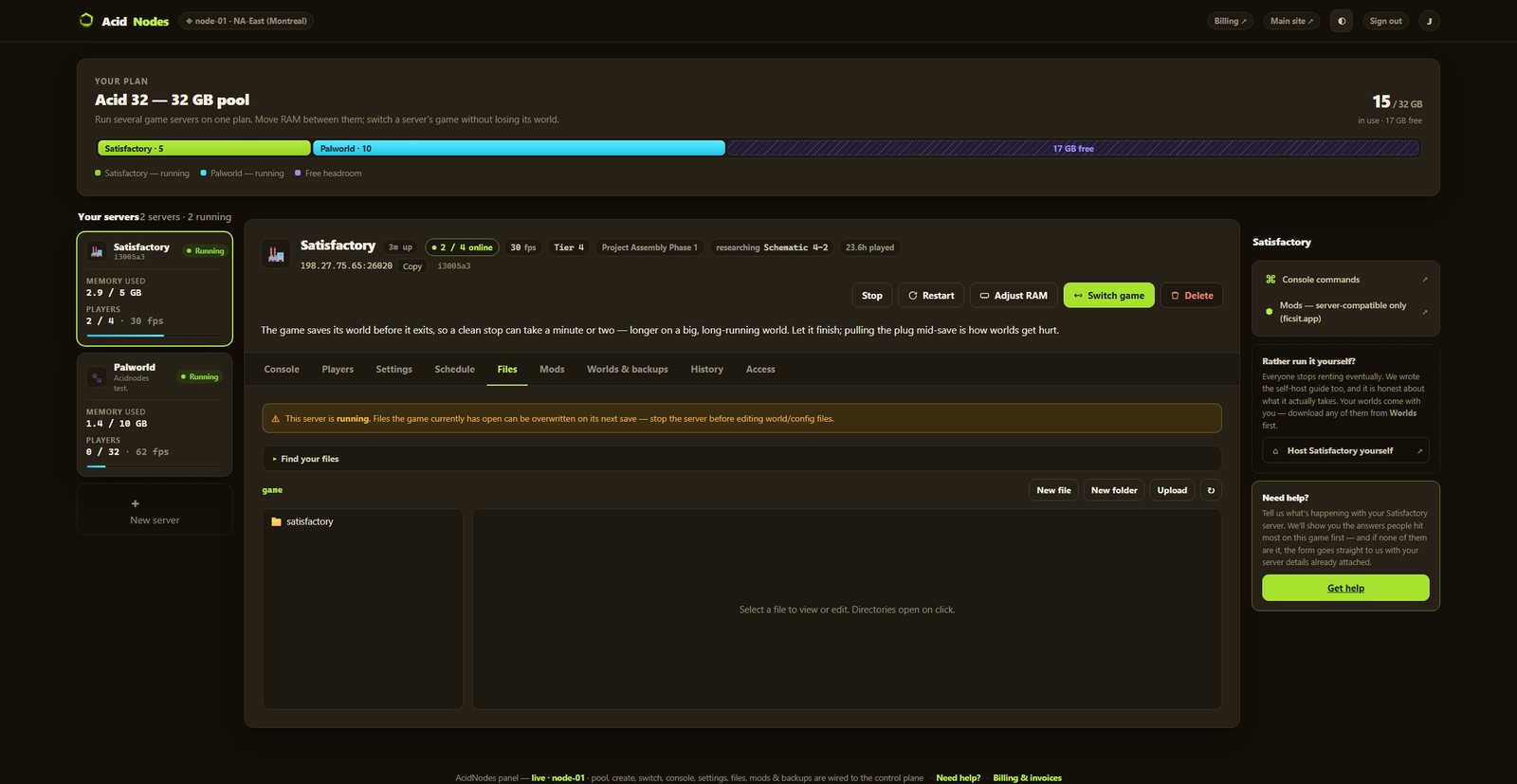 Satisfactory files in the AcidNodes panel